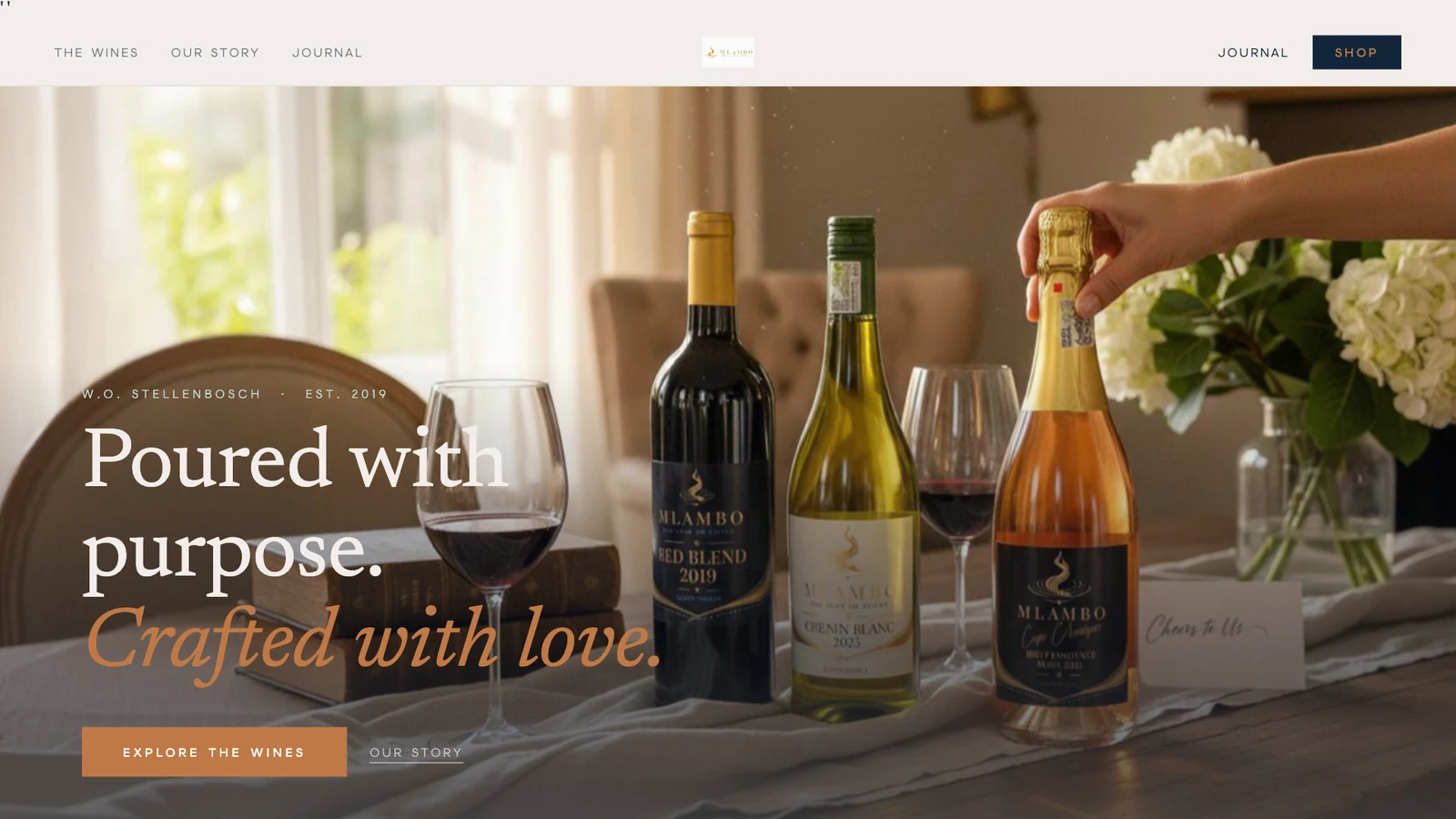 Homepage concept screenshot with the proposed wine range, brand headline and links into the site
