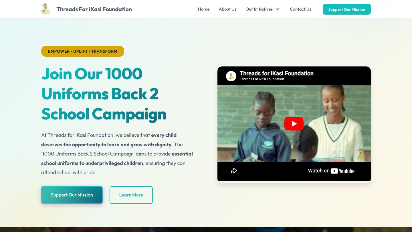 Threads for iKasi Foundation homepage: Join Our 1000 Uniforms Back 2 School Campaign